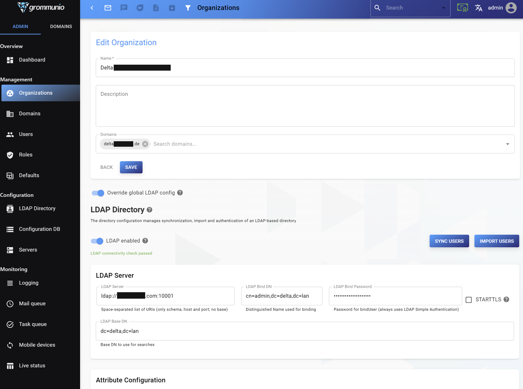 grommunio Admin UI Multi-LDAP